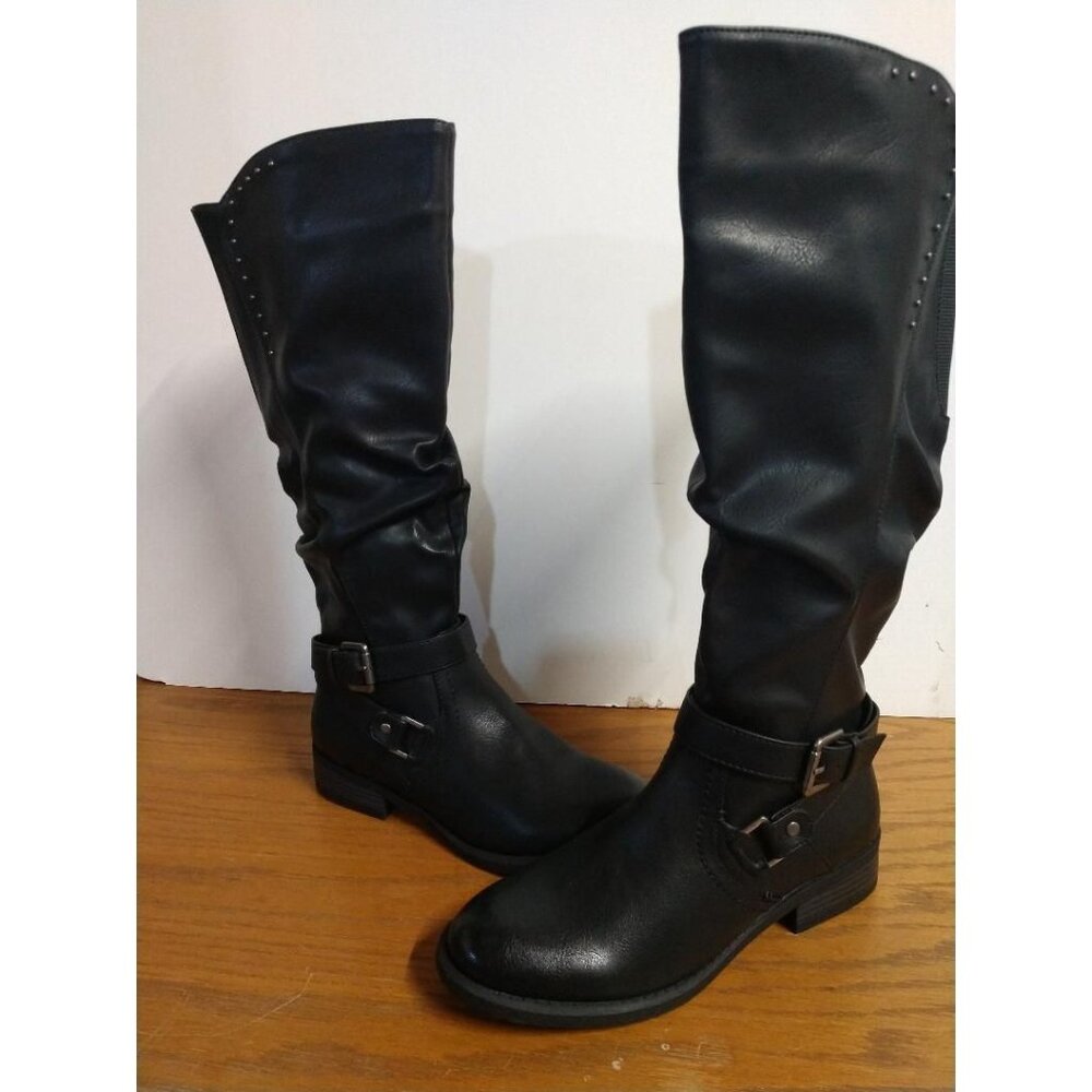 White Mountain Womens Liona Black Knee-High Boots Size 6M Faux Leather With Buck